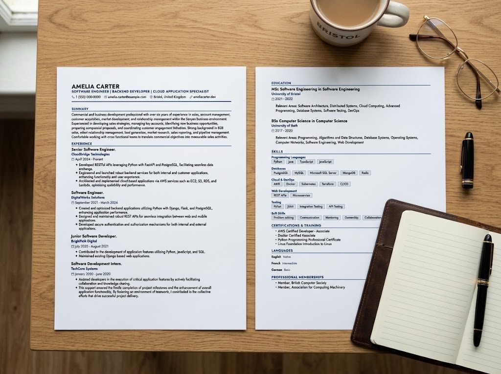 ATS Professional resume template, a single plain column