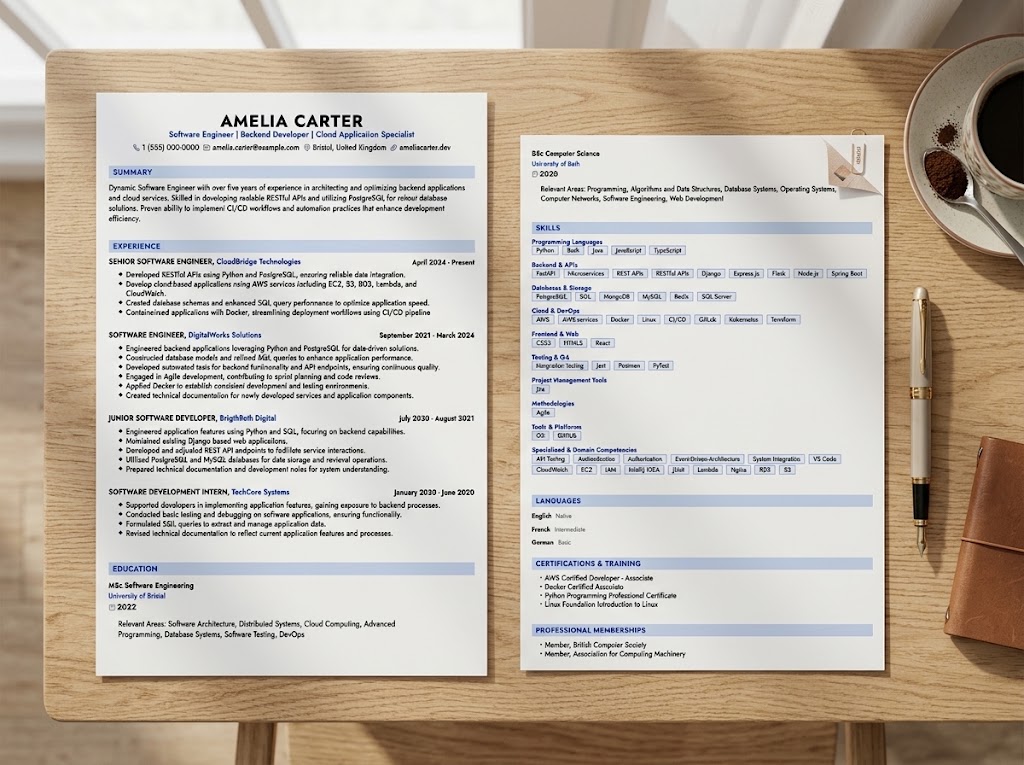 Banner Professional resume template with a blue header bar