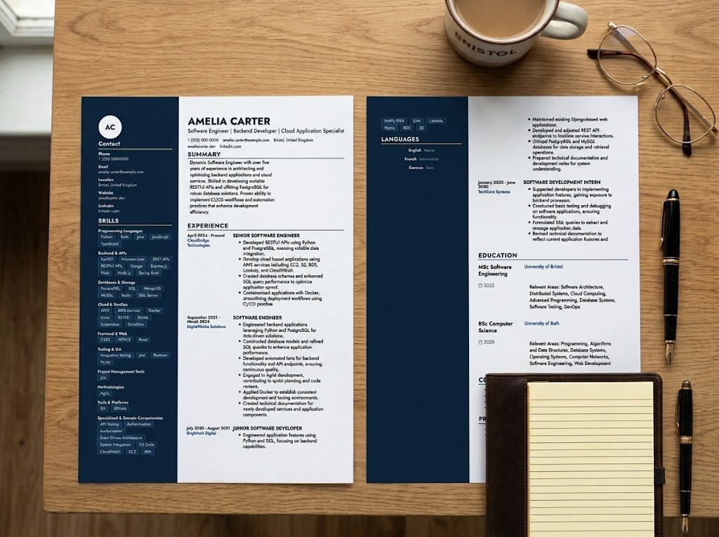 Corporate Sidebar resume template with a dark left rail
