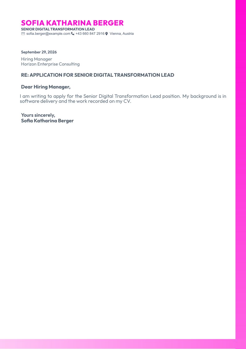 Corner Gradient cover letter preview