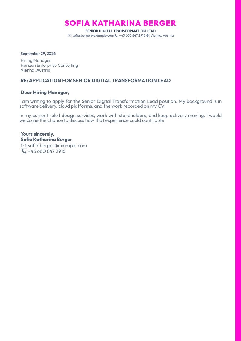 Prestige Monoline cover letter preview