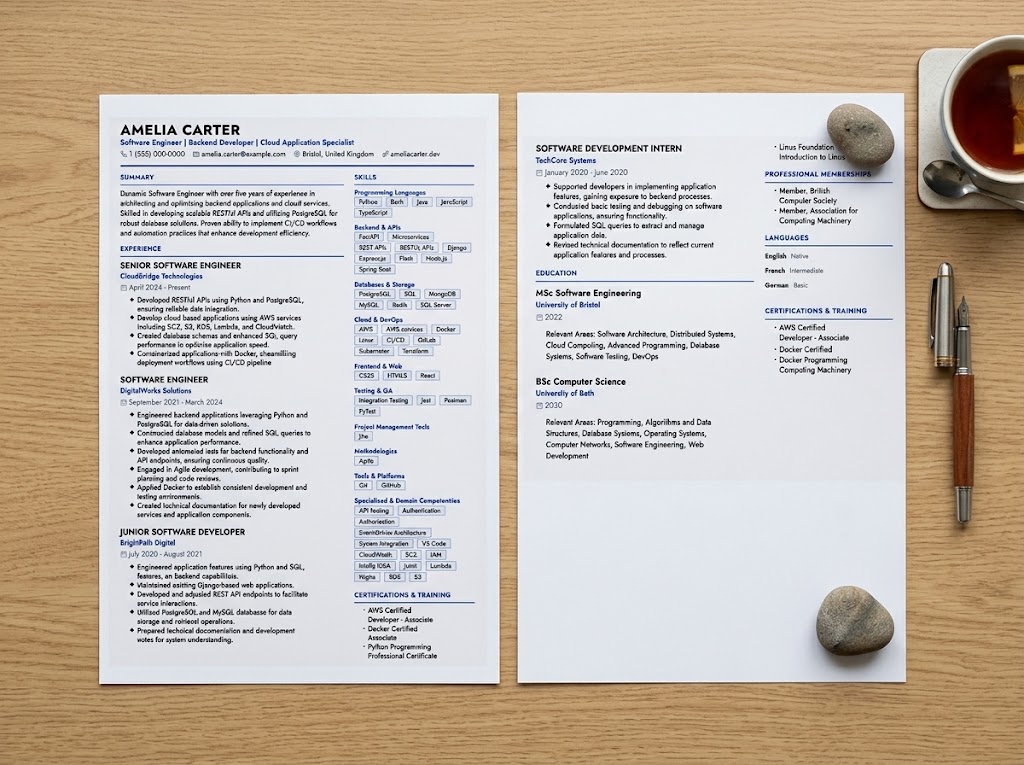 Executive Classic resume template on a desk